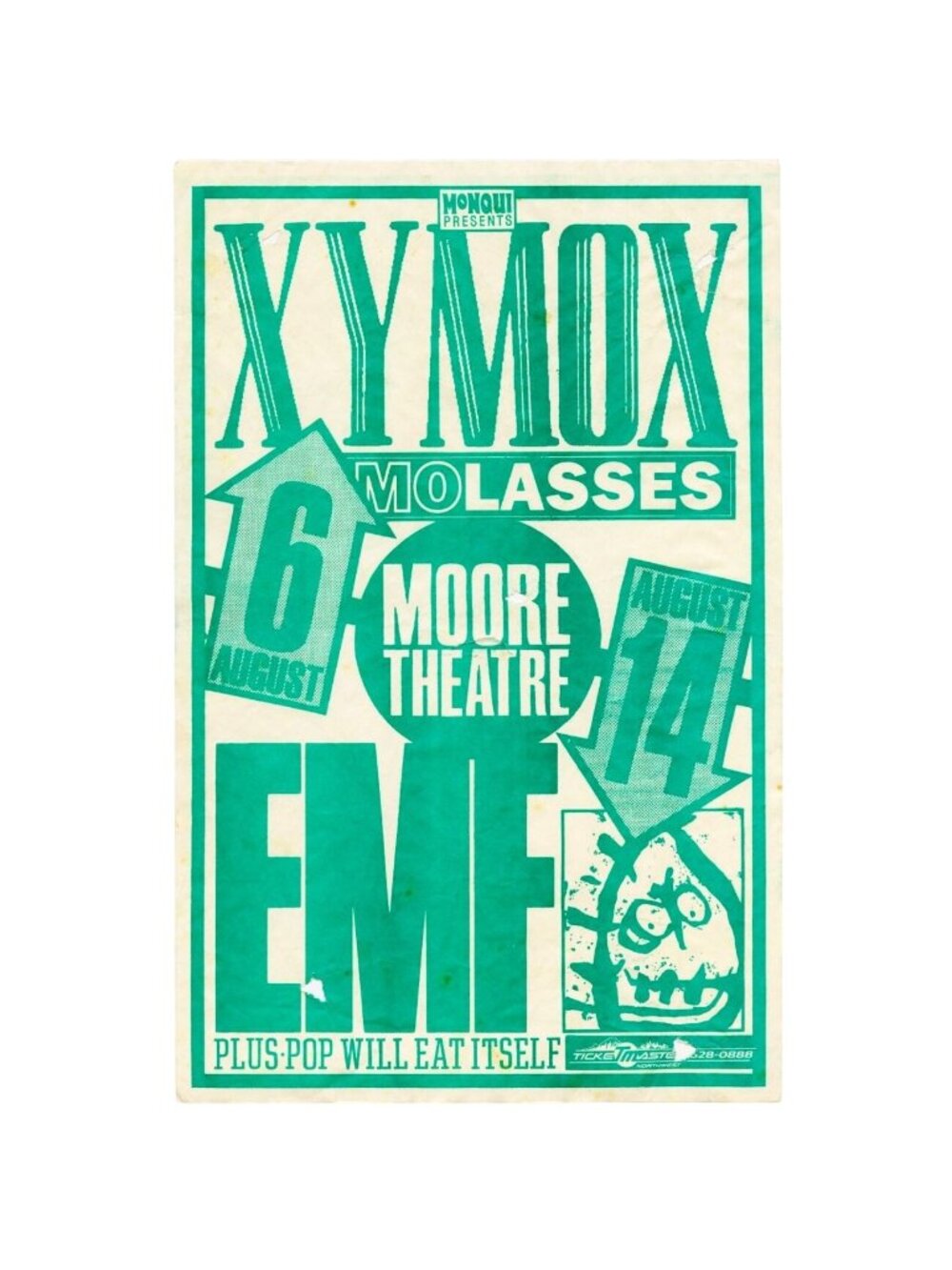 1991 Seattle Concert Poster - XYMOX, EMF, Molasses - Moore Theatre, 90s Alt Rock